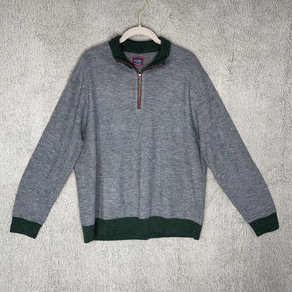 UNTUCKit 100% Merino Wool‎ 1/4 Zip Men's Pullover sweater Sz XL Green/Gray